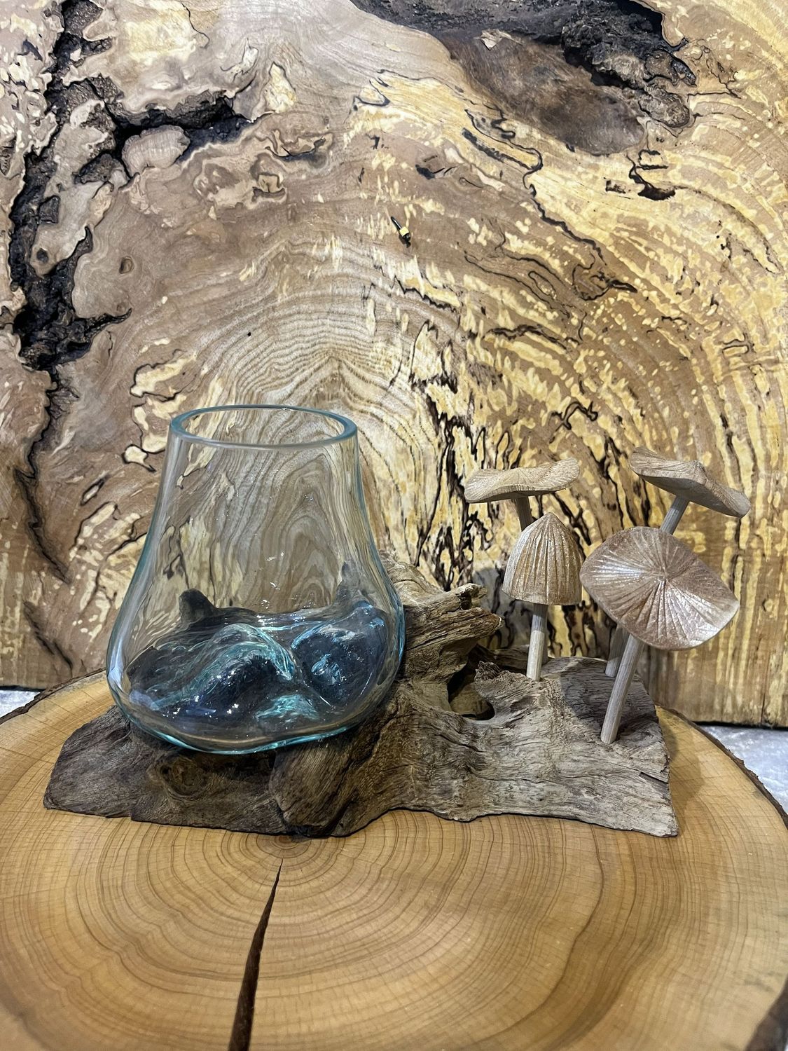 Teak Root Bowl and Mushrooms