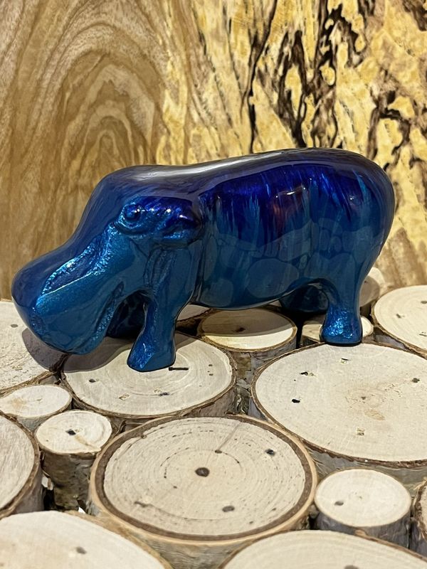 Brushed Aqua Hippo 9cm