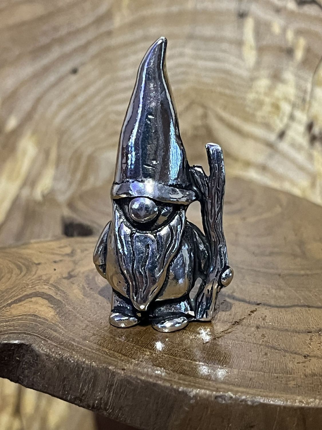 Pewter Large Miniature Gnome with Stick