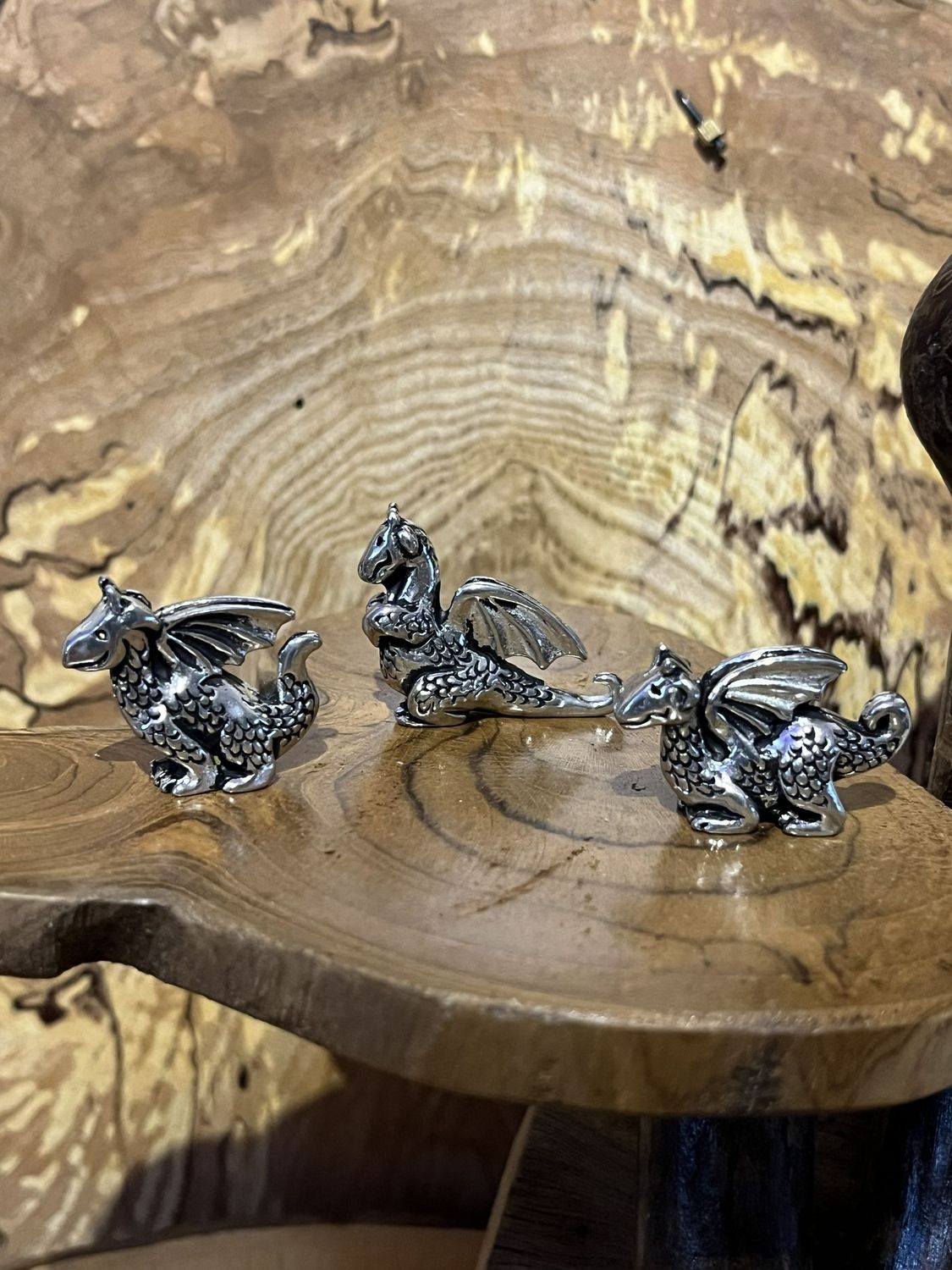 3 Piece Pewter Miniature Dragon Set with Pouch