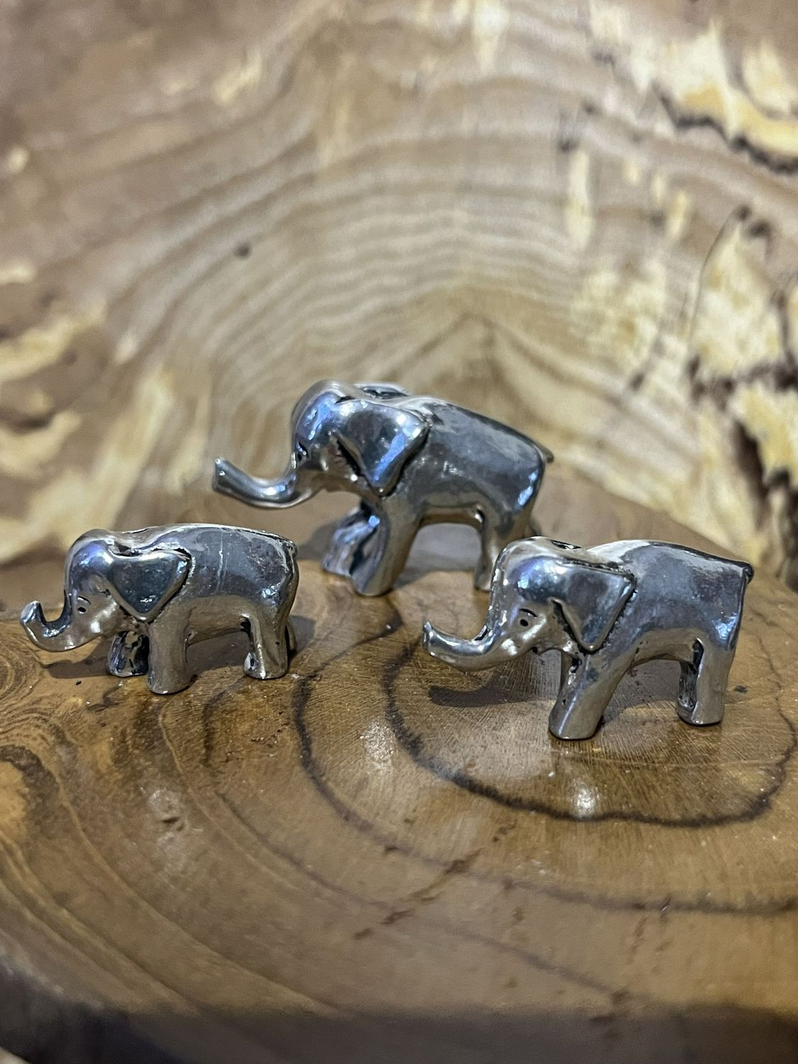 3 Piece Pewter Miniature Elephant Set with Pouch