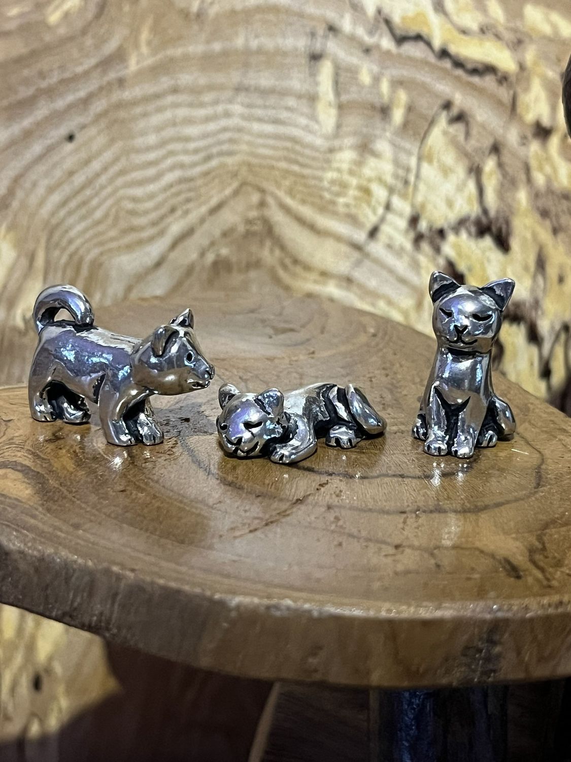 3 Piece Pewter Miniature Kitten Set with Pouch