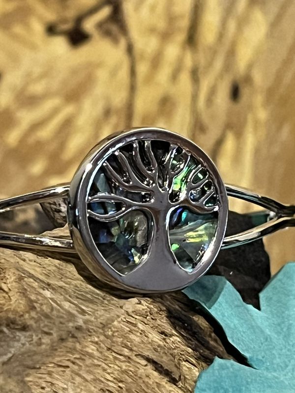 Tree of Life Paua Shell Bangle