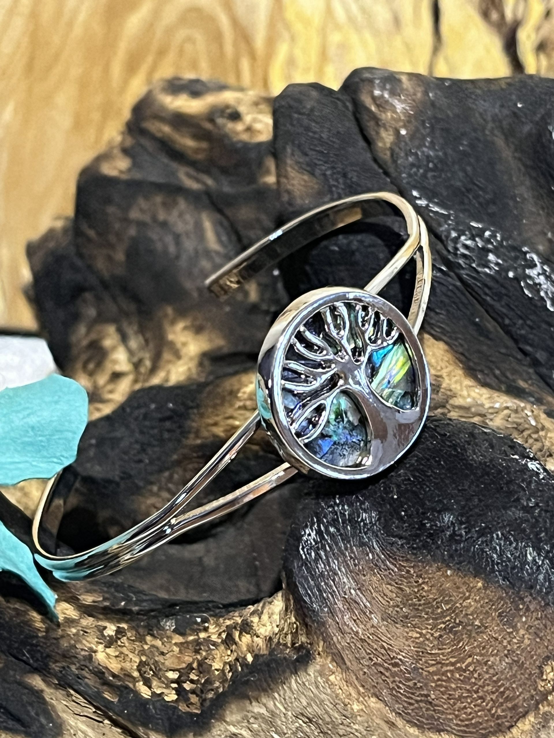 Tree of Life Paua Shell Bangle