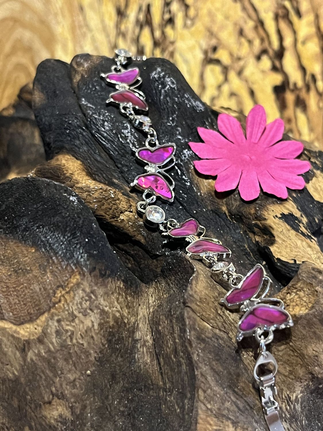 Pink Heart Paua Shell Bracelet