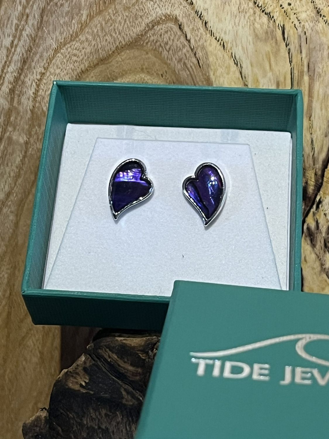 Purple Heart Shaped Paua Earrings Purple Heart Shaped Paua Earrings