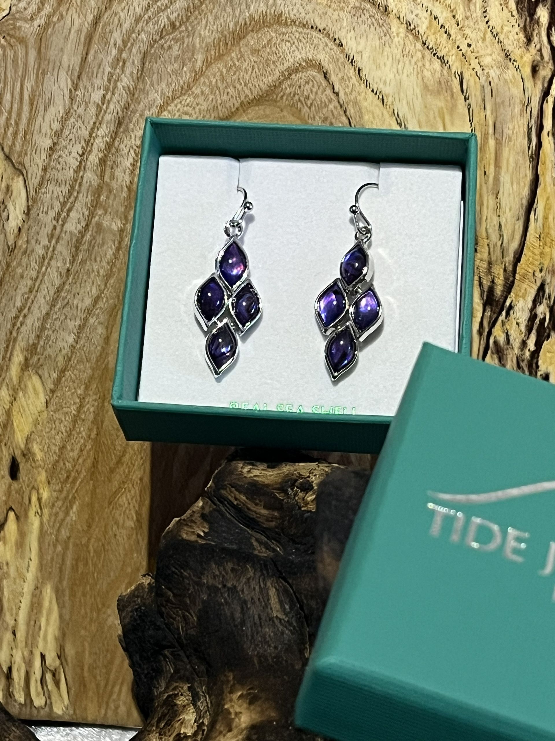 Blue Paua Shell Diamond Shaped Articulated Earrings