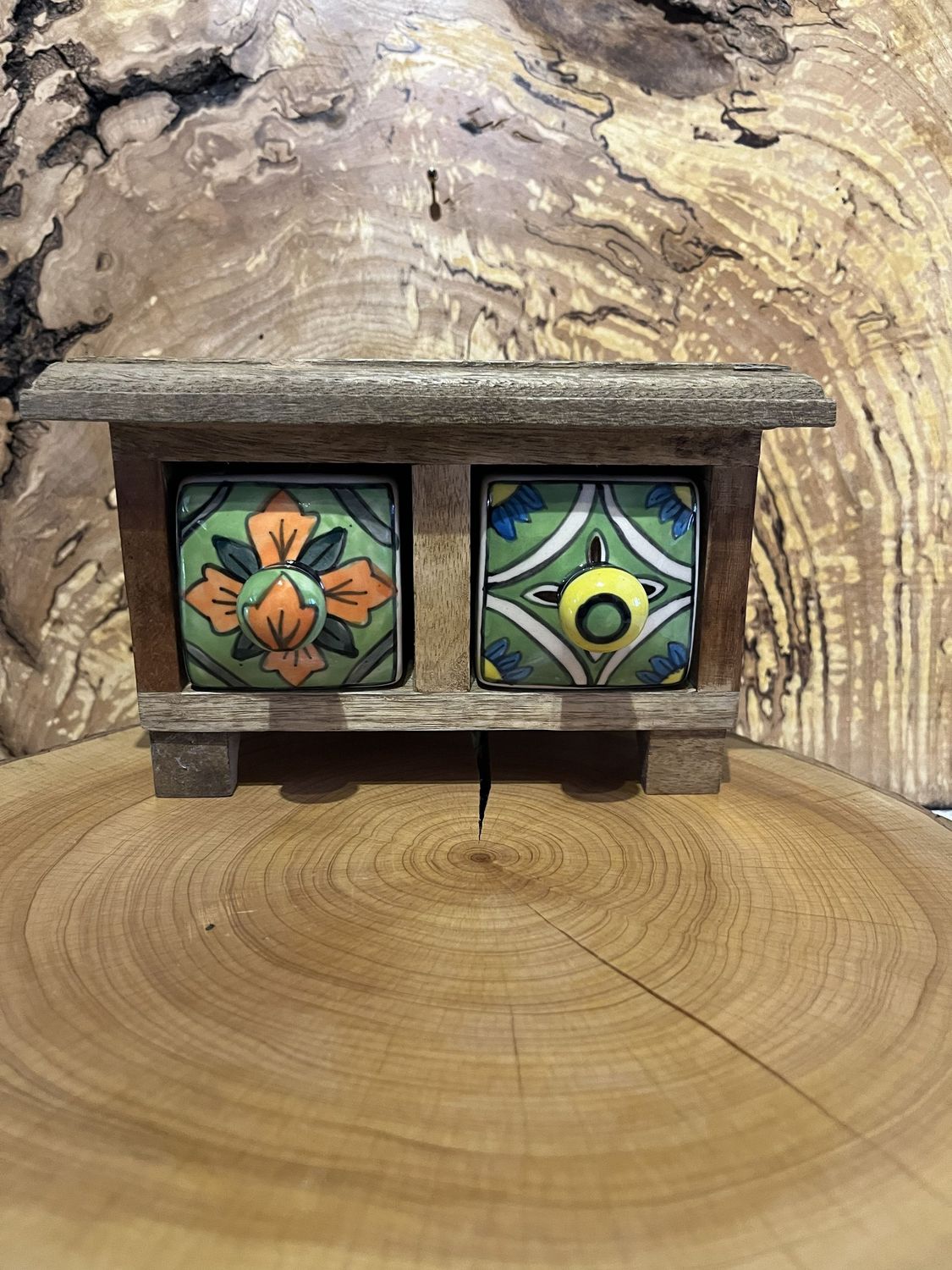 Mango Wood 2 Ceramic Drawer Chest Mango Wood 2 Ceramic Drawer Chest