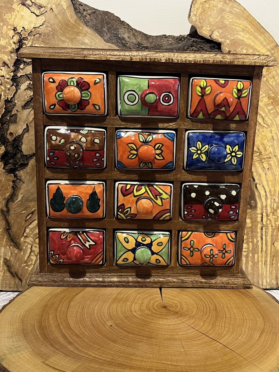 Mango Wood 12 ceramic Drawer Chest Mango Wood 12 ceramic Drawer Chest