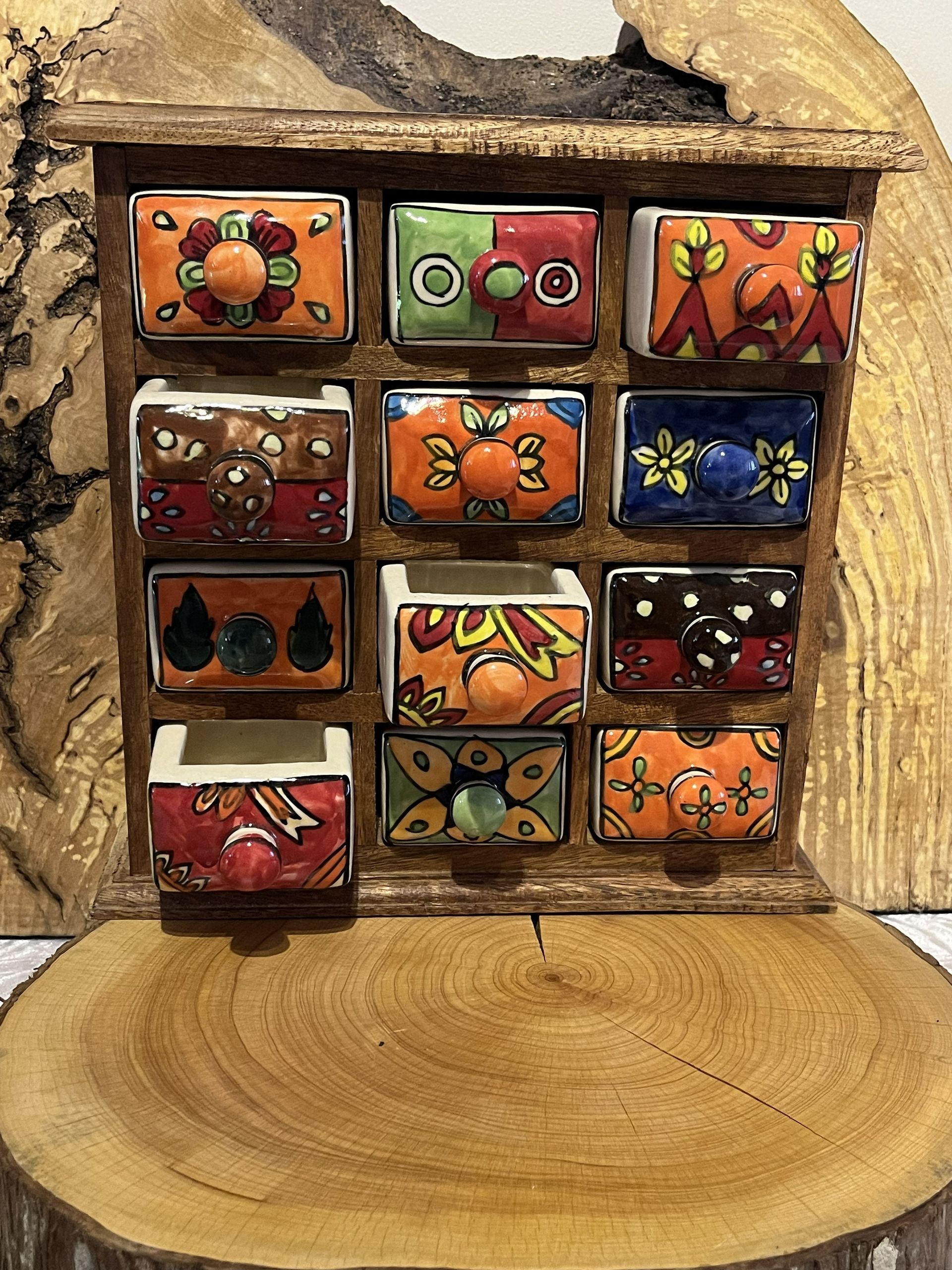 Mango Wood 12 ceramic Drawer Chest