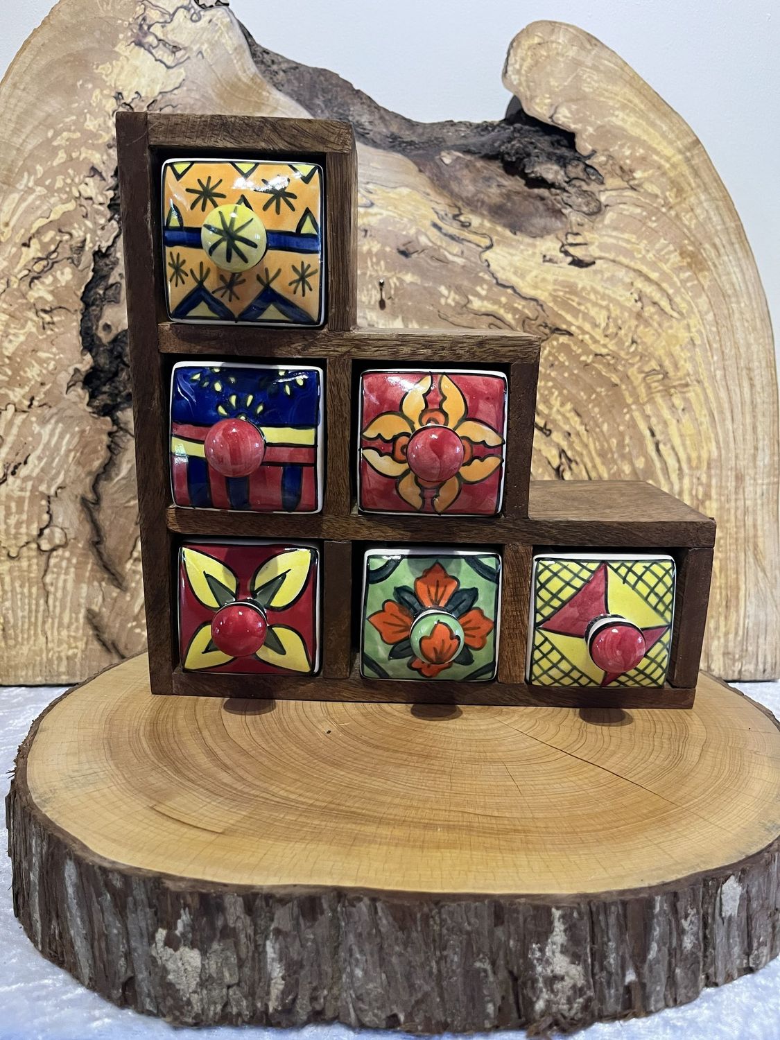Mango Wood 6 Ceramic Drawer Chest Mango Wood 6 Ceramic Drawer Chest