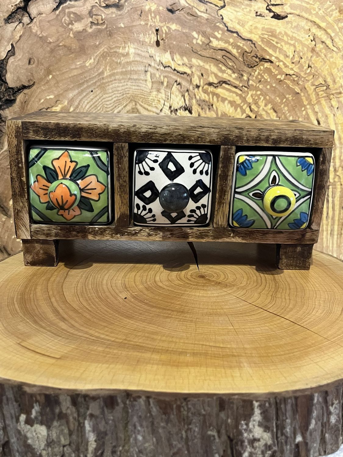 Mango Wood 3 Ceramic Drawer Chest