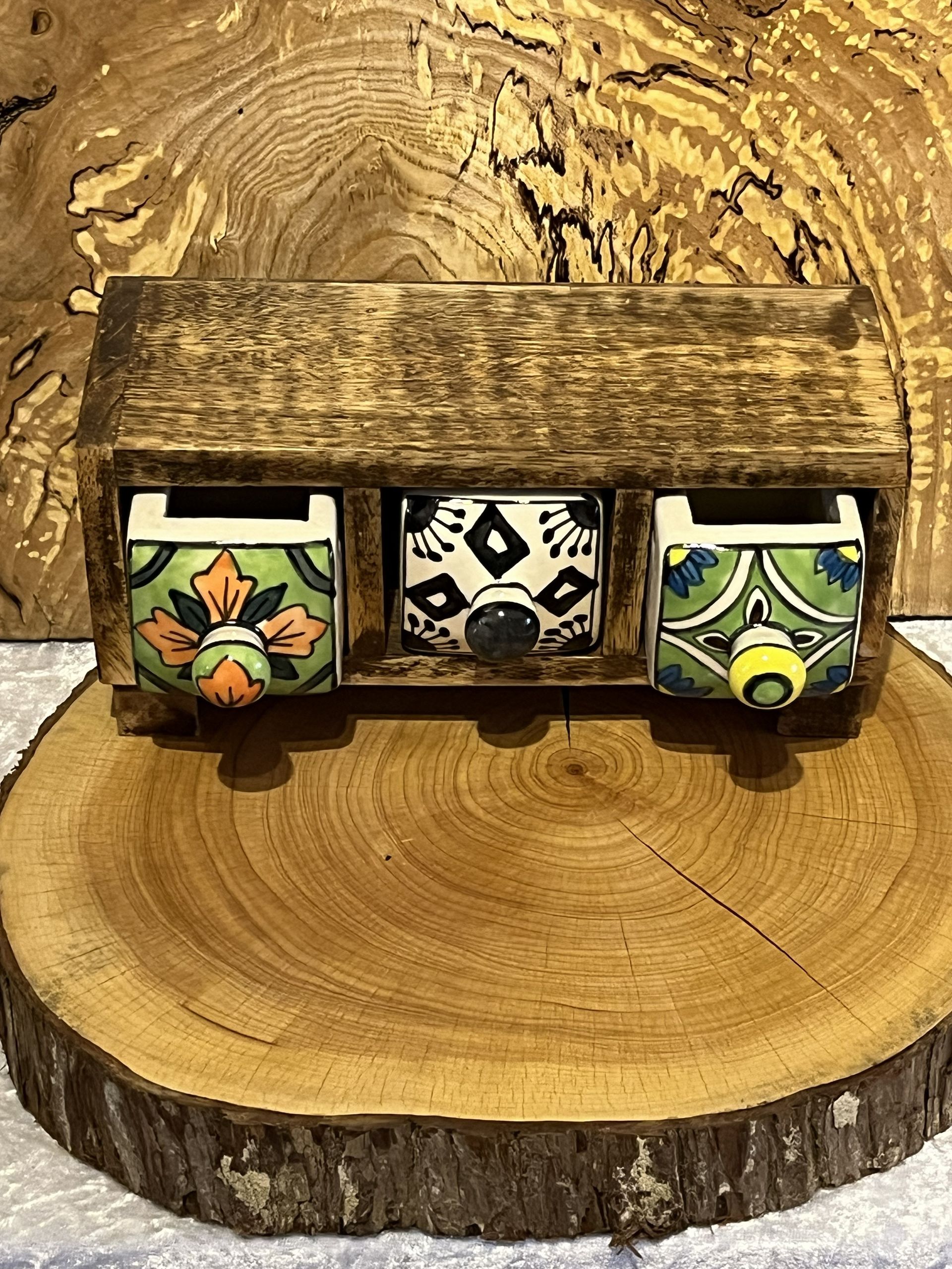 Mango Wood 3 Ceramic Drawer Chest