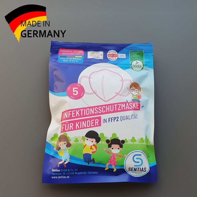 5er Pack Kindermasken Sentias  "Made in Germany" angelehnt an den FFP2-Standard - Lieferzeit ab Lager