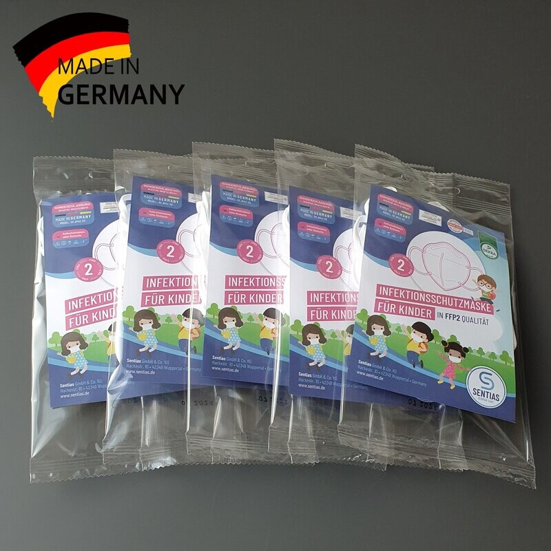 5 x 2er Pack Kindermasken Sentias  "Made in Germany" angelehnt an den FFP2-Standard - Lieferzeit ab Lager
