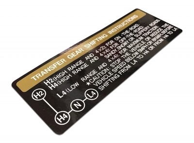 TRANSFER GEAR SHIFTING INSTRUCTION DECAL : 60-SERIES LAND CRUISER