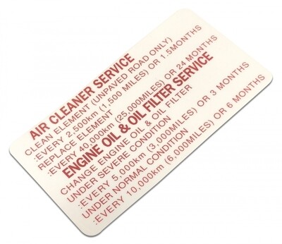 AIR CLEANER SERVICE DECAL : TOYOTA CAMRY XV10 (3VZ-FE)