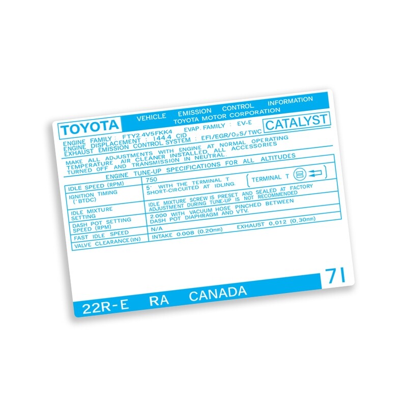 VEHICLE EMISSIONS CONTROL INFORMATION DECAL : 22R-E (CAN)