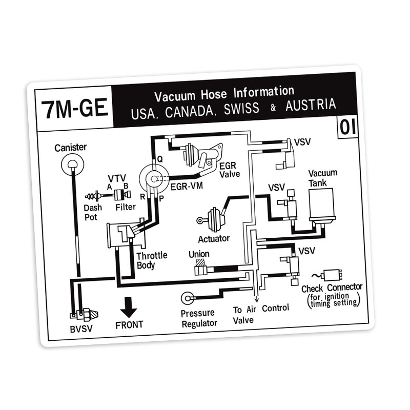 VACUUM HOSE INFORMATION DECAL : 1986-1988 TOYOTA SUPRA A70 (7M-GE) (USA, CANADA, SWISS &amp; AUSTRIA)