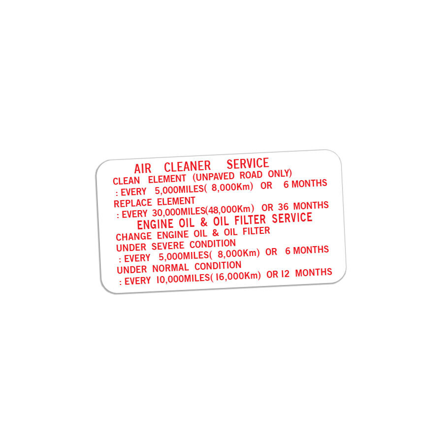 AIR CLEANER SERVICE DECAL : TOYOTA SUPRA A70