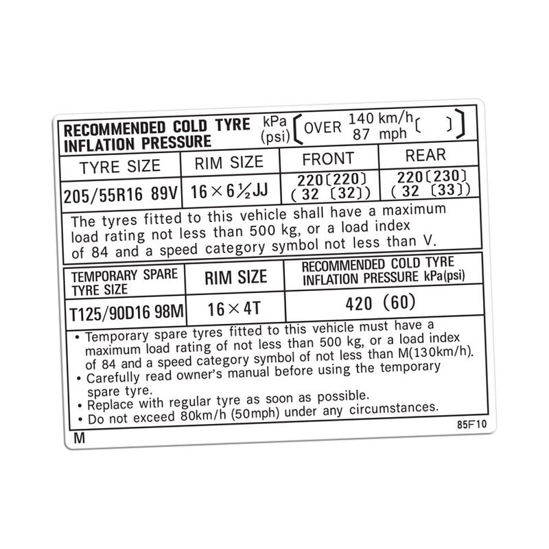 TYRE INFORMATION PLACARD DECAL : NISSAN SILVIA (S15)