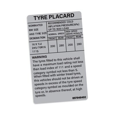HOLDEN COLORADO TYRE INFORMATION DECAL : RC (2008-2012)