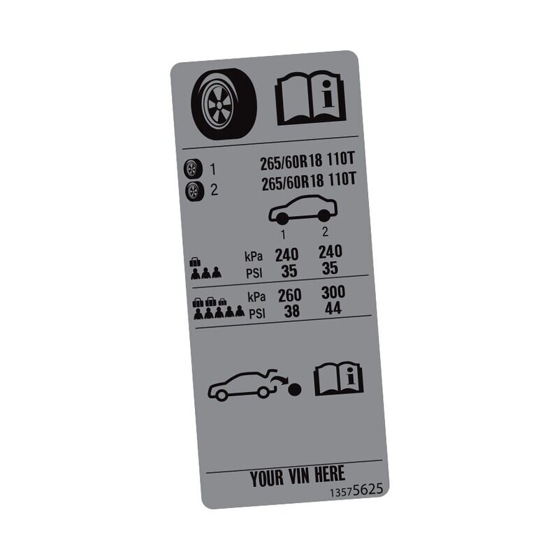 HOLDEN COLORADO TYRE INFORMATION DECAL : RG (2012-2020) (18-INCH)