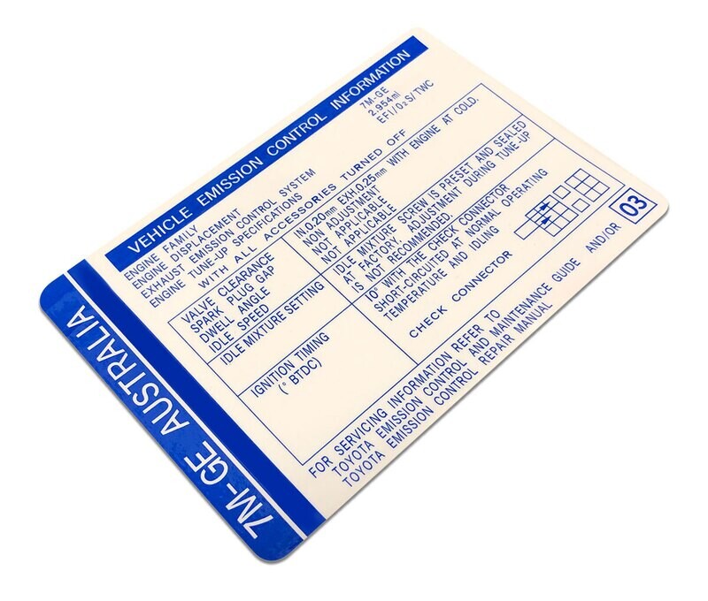 VEHICLE EMISSION CONTROL INFORMATION DECAL : TOYOTA SUPRA MA70 (7M-GE)