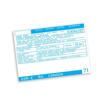 VEHICLE EMISSIONS CONTROL INFORMATION DECAL : 22R-E (CAN)