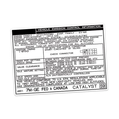 VEHICLE EMISSIONS CONTROL INFORMATION DECAL : TOYOTA SUPRA A70 (7M-GE) (USA/CANADA) (1987)