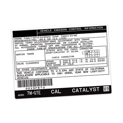 VEHICLE EMISSIONS CONTROL INFORMATION DECAL : TOYOTA SUPRA A70 (7M-GTE) (CALIFORNIA) (1991)