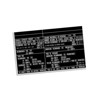 TYRE INFORMATION PLACARD TOYOTA CELICA SUPRA (A60)