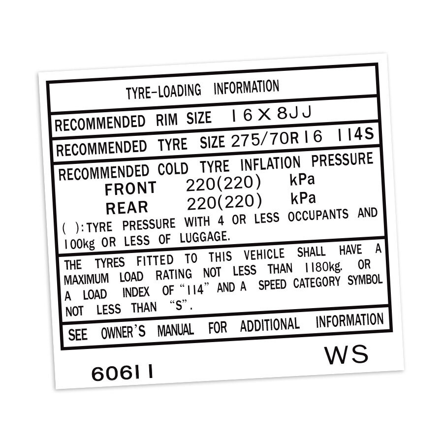 TYRE INFORMATION PLACARD DECAL : 80-SERIES TOYOTA LAND CRUISER (#60611)