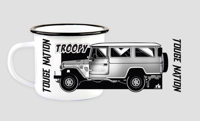 TOUGE NATION ENAMEL STEEL COFFEE MUG : TOYOTA LAND CRUISER FJ45 TROOPY