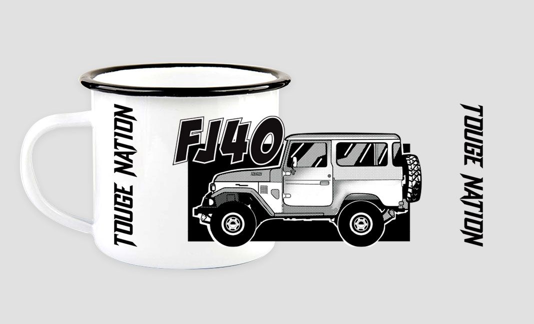 TOUGE NATION ENAMEL STEEL COFFEE MUG : TOYOTA LAND CRUISER FJ40 SHORTY