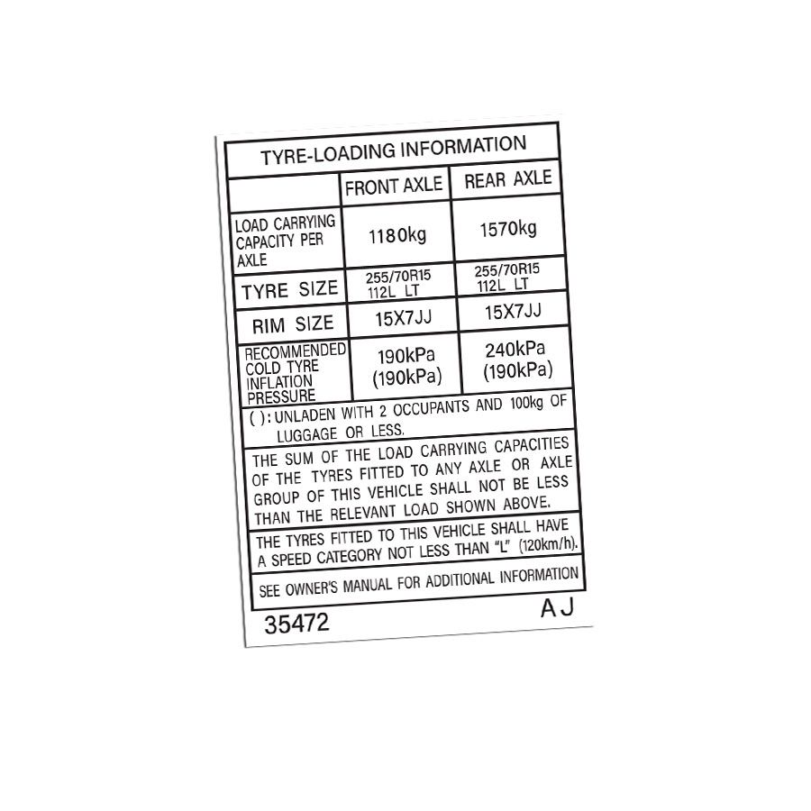 TYRE INFORMATION PLACARD : TOYOTA HILUX (1997-2004) (35472)
