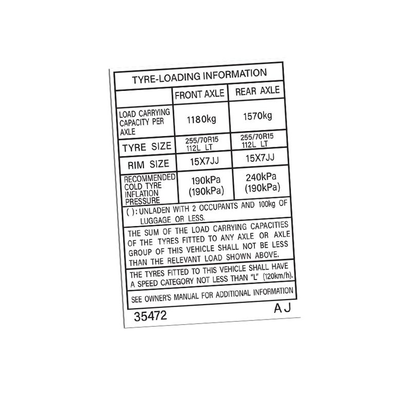 TYRE INFORMATION PLACARD : TOYOTA HILUX (1997-2004) (35472)