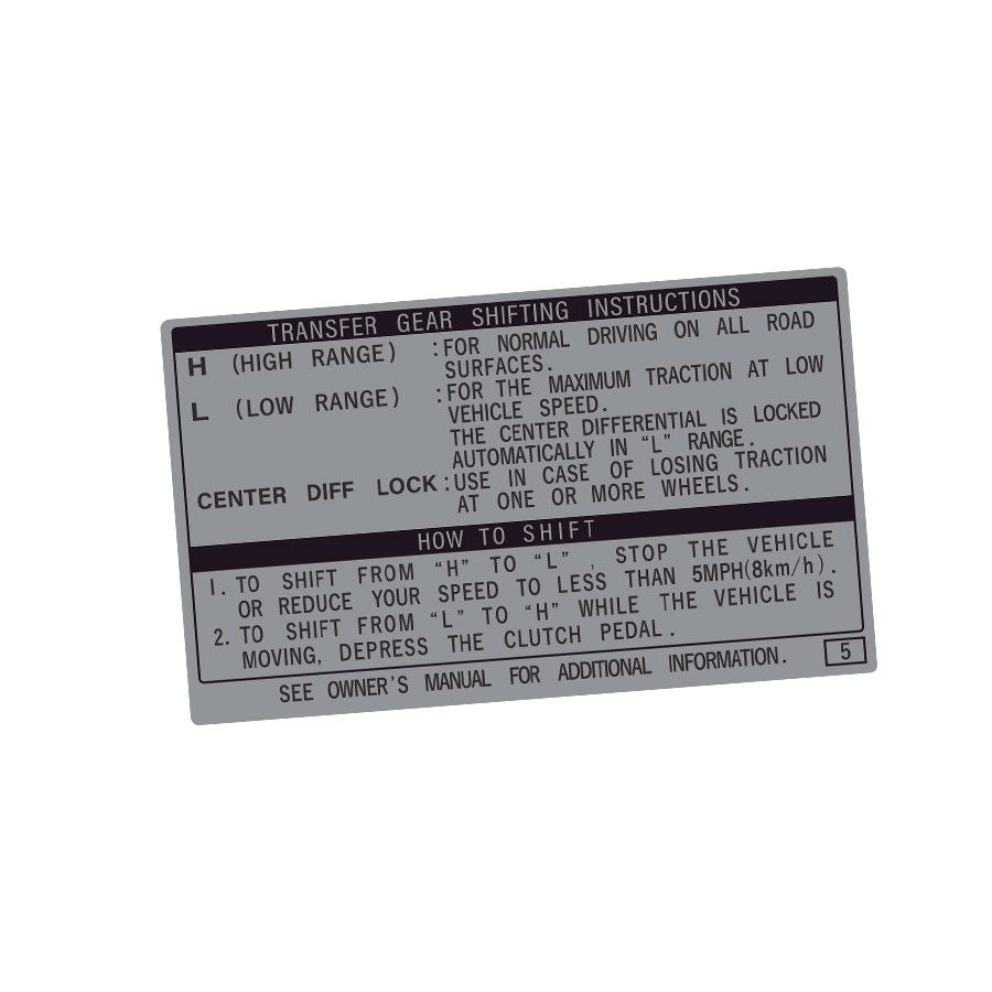TRANSFER GEAR SHIFT INSTRUCTIONS DECAL : 80-SERIES LANDCRUISER