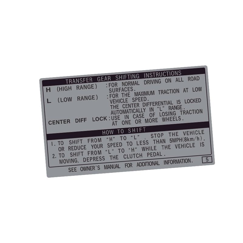 TRANSFER GEAR SHIFT INSTRUCTIONS DECAL : 80-SERIES LANDCRUISER