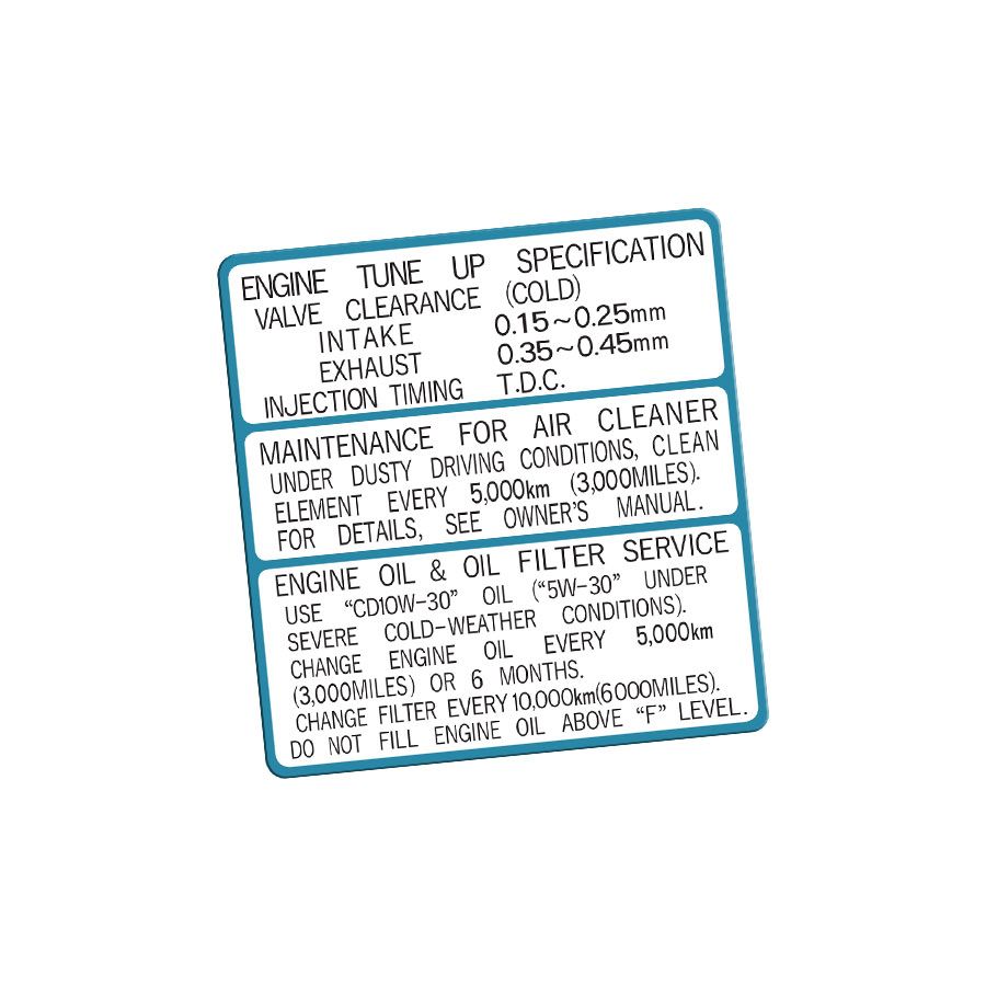 ENGINE TUNE-UP SPECIFICATIONS DECAL : 80-SERIES LANDCRUISER (1HD-T)
