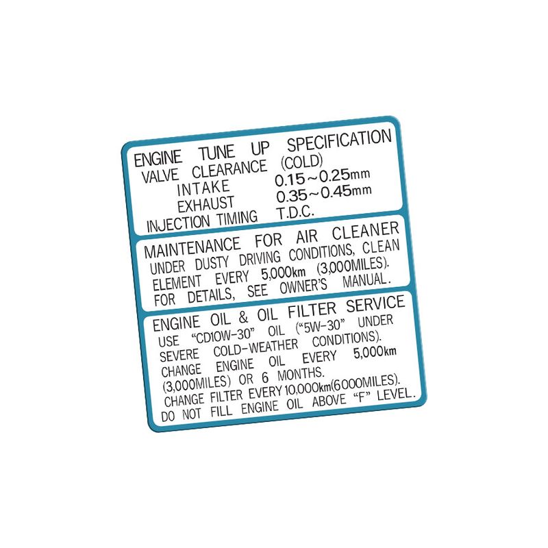 ENGINE TUNE-UP SPECIFICATIONS DECAL : 80-SERIES LANDCRUISER (1HD-T)
