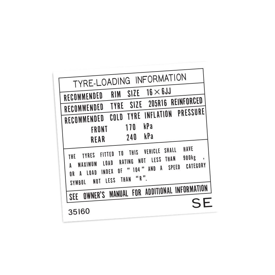 TYRE INFORMATION PLACARD : TOYOTA HILUX N90 (#35160)