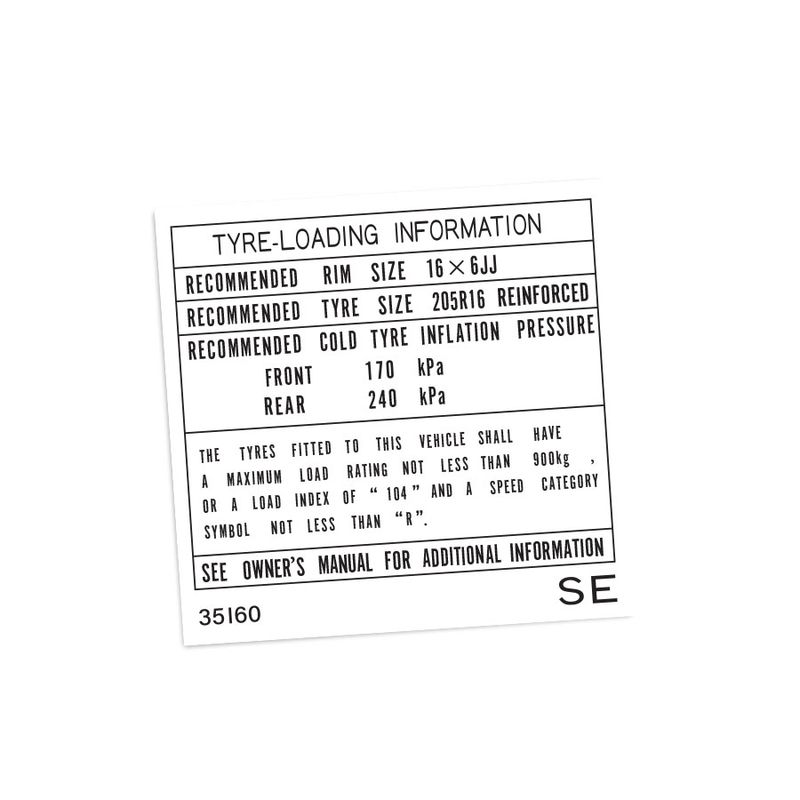 TYRE INFORMATION PLACARD : TOYOTA HILUX N90 (#35160)