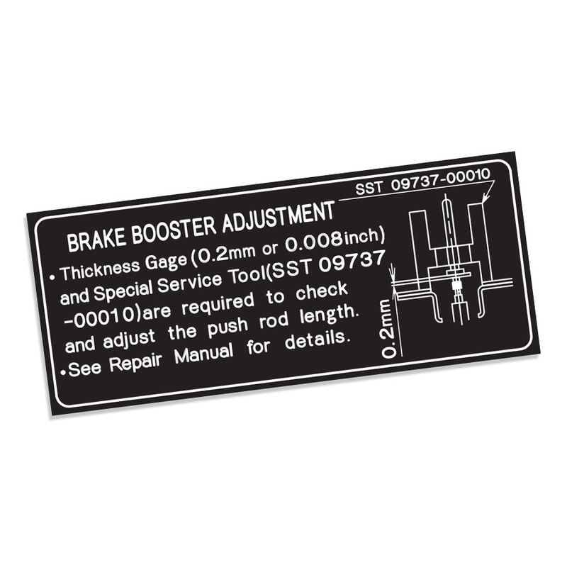 BRAKE BOOSTER ADJUSTMENT INFORMATION DECAL : 80-SERIES TOYOTA LAND CRUISER