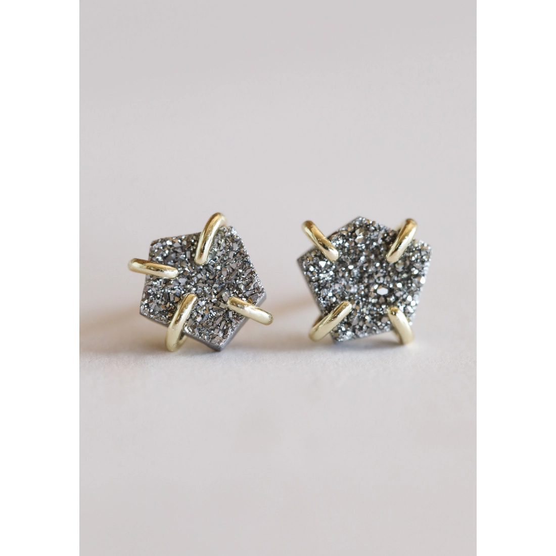 Silver druzy prong earrings