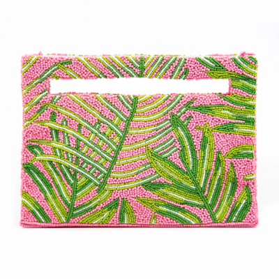 Tropical pink hand-beaded cut-out clutch