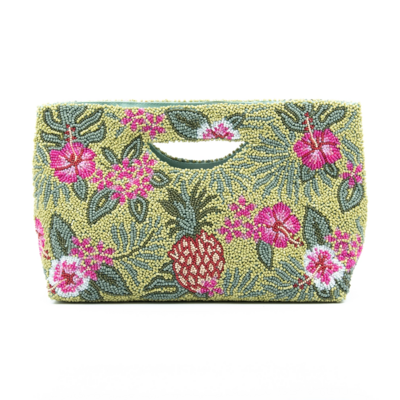 Pineapple hand-beaded cut-out clutch