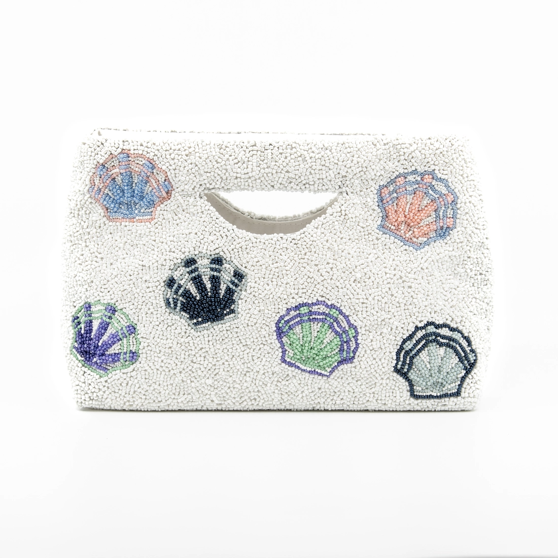Shell hand-beaded cut-out clutch