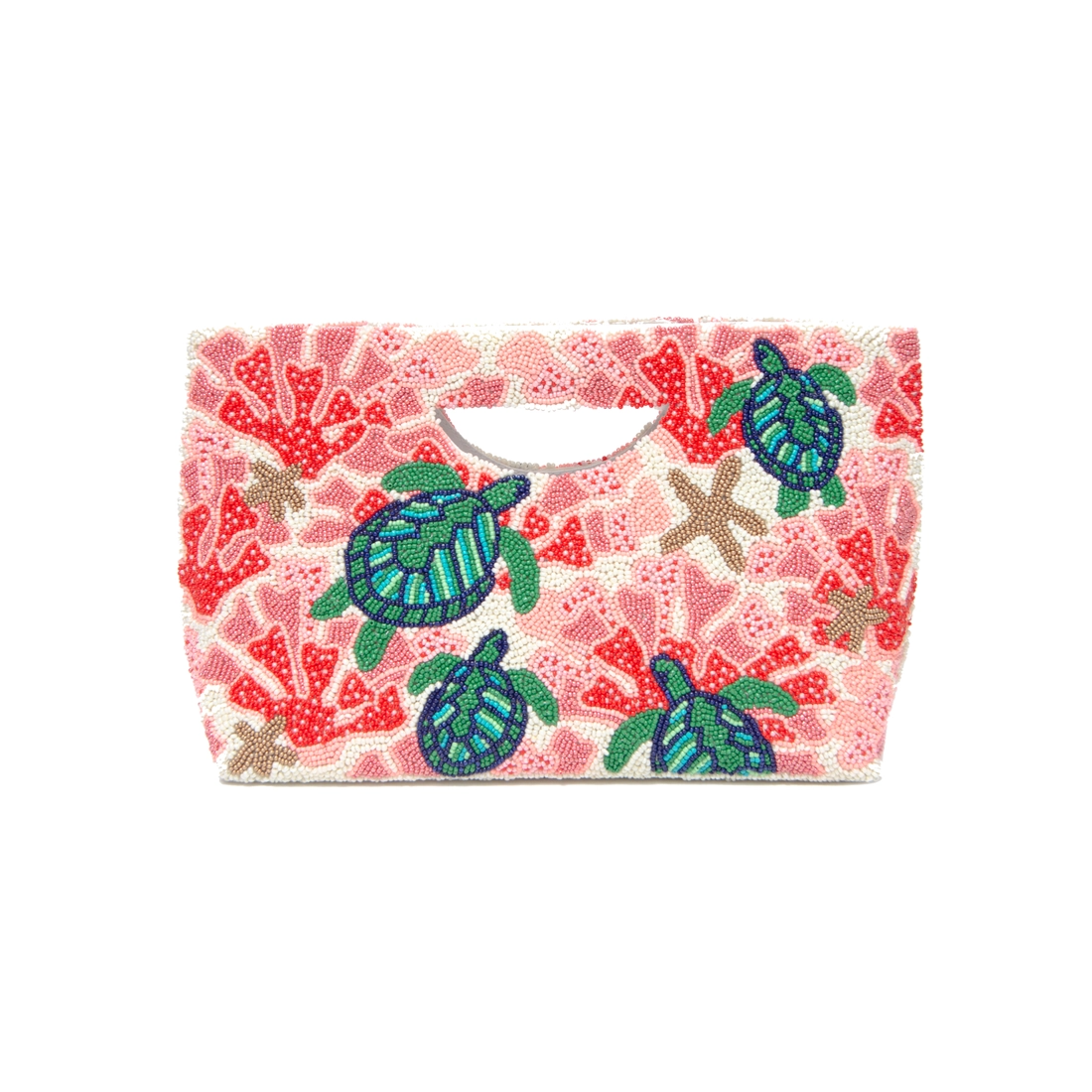 Pink turtle hand-beaded cut-out clutch