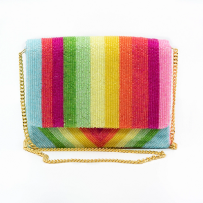 Rainbow hand-beaded purse